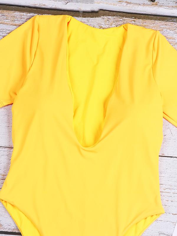 Sexy Deep V-Neck Slim Down One-Piece Swimwear