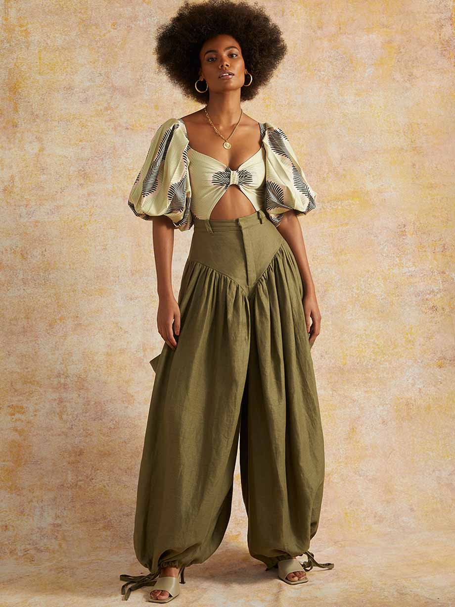 Vintage Colorblock Print One-Piece Swimsuit Set