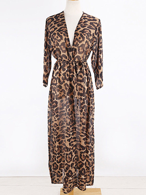 Chiffon Long Sleeve Leopard Cover-Up