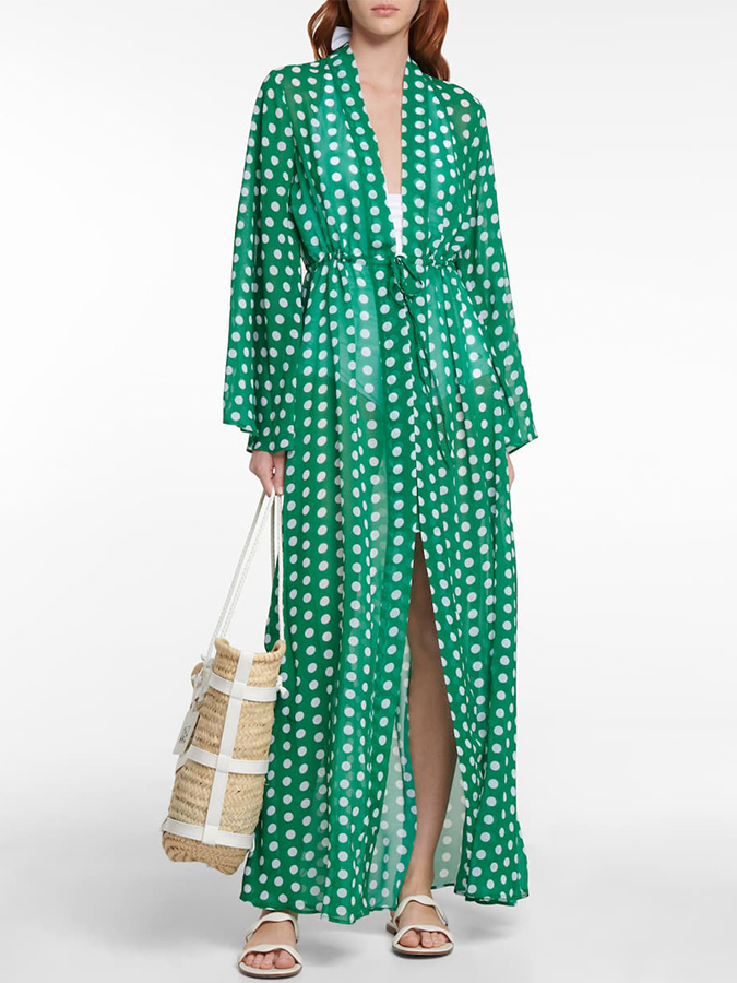 Polka-dot print one piece swimsuits and kimonos