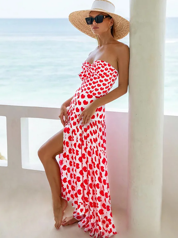 Sling Lace Up Printed One Piece Swimsuit And Beach Skirt