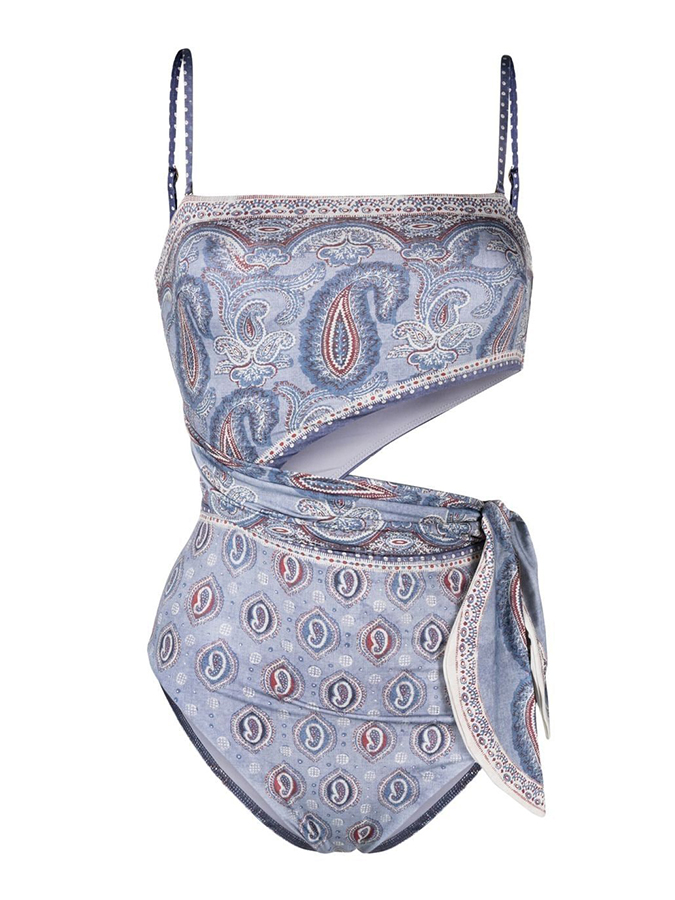 Vintage Print Beach One-Piece Swimsuit and Cover-up