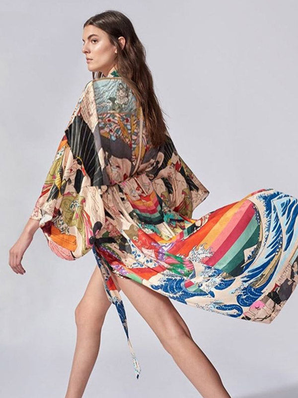 Quick-Drying Kimono Printing Loose Cardigan Cover-Up Swimwear