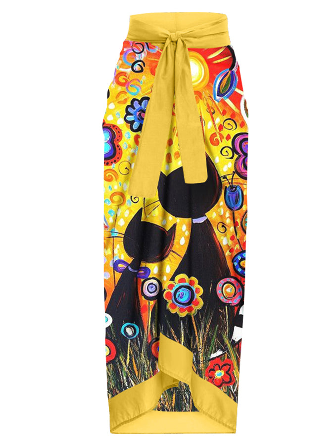 Fashion Cat Print One Piece Swimsuit and Cover Up