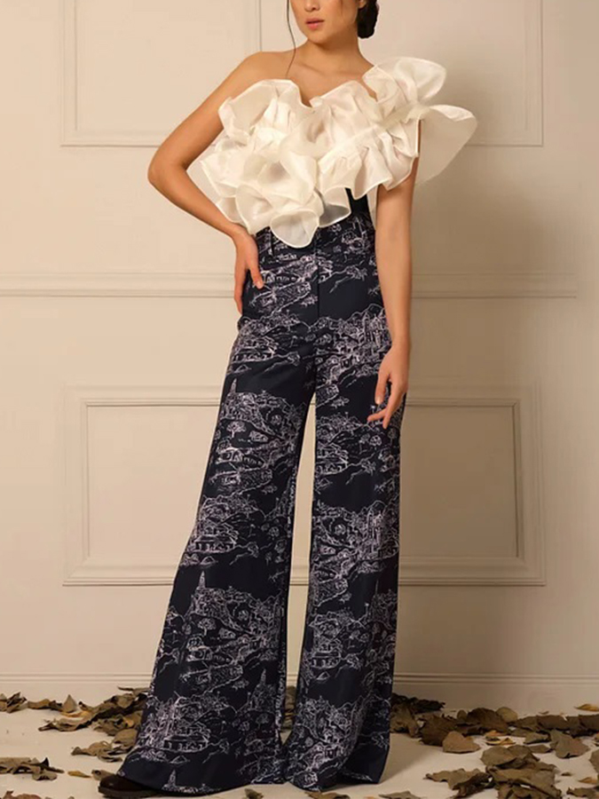 One shouder Ruffle Stitching One Piece Swimsuit and Cover-up