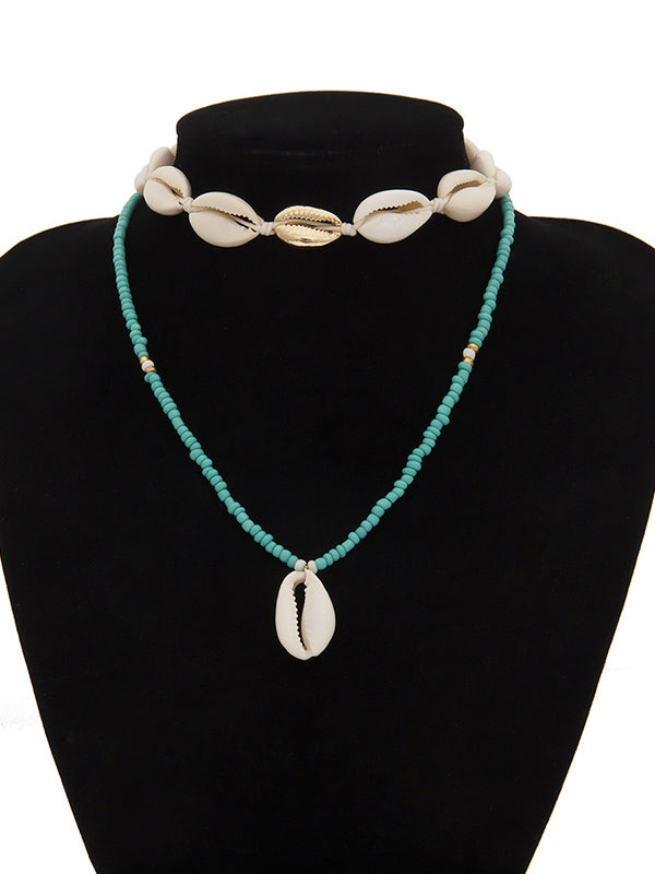 Personalized Ethnic Beaded Shell Double Layer Set Necklace