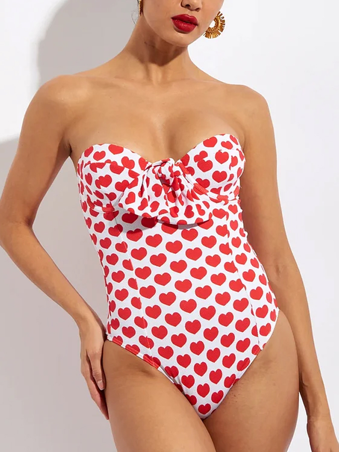 Sling Lace Up Printed One Piece Swimsuit And Beach Skirt