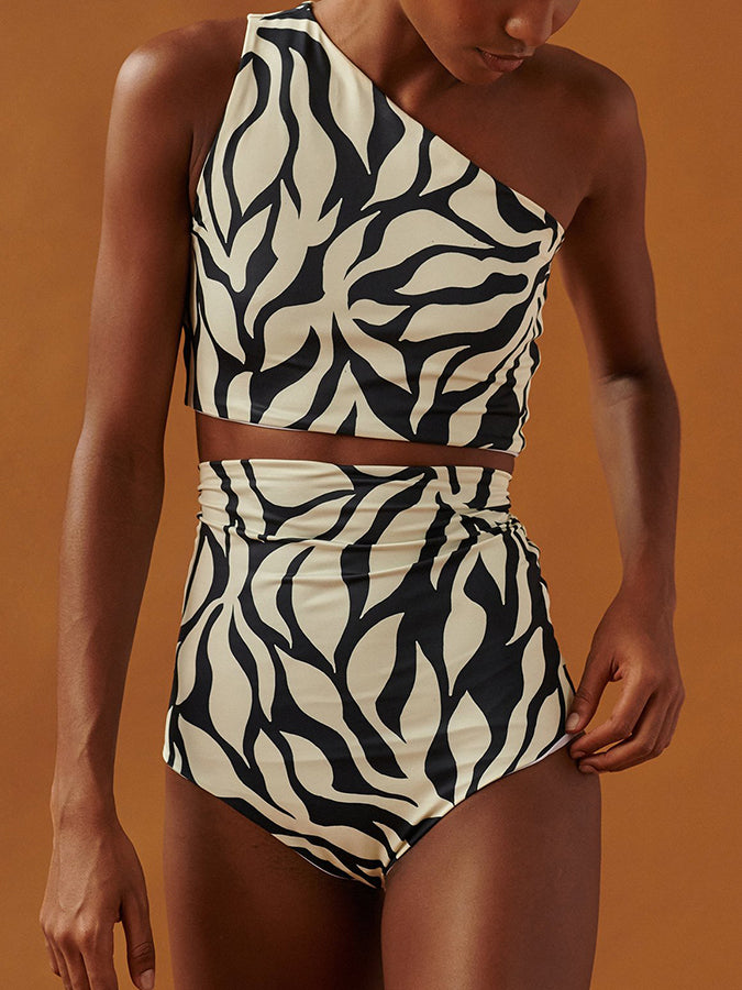 Vintage One-Shoulder Print Beach Bikini