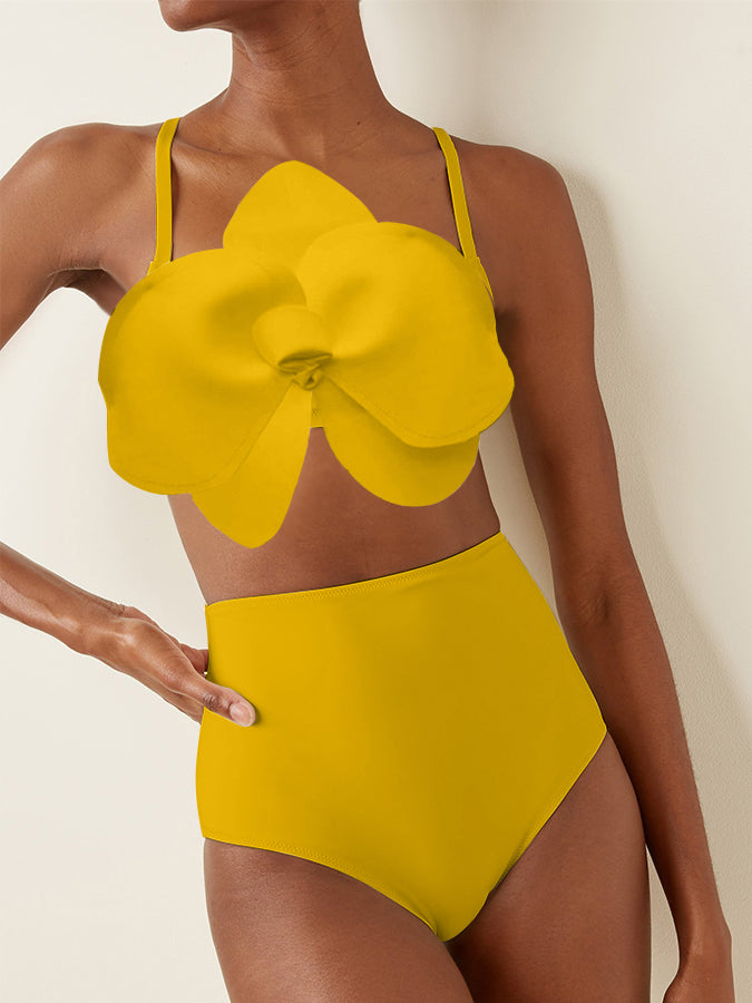 Solid Color Petal Fashion Bikini Swimsuit