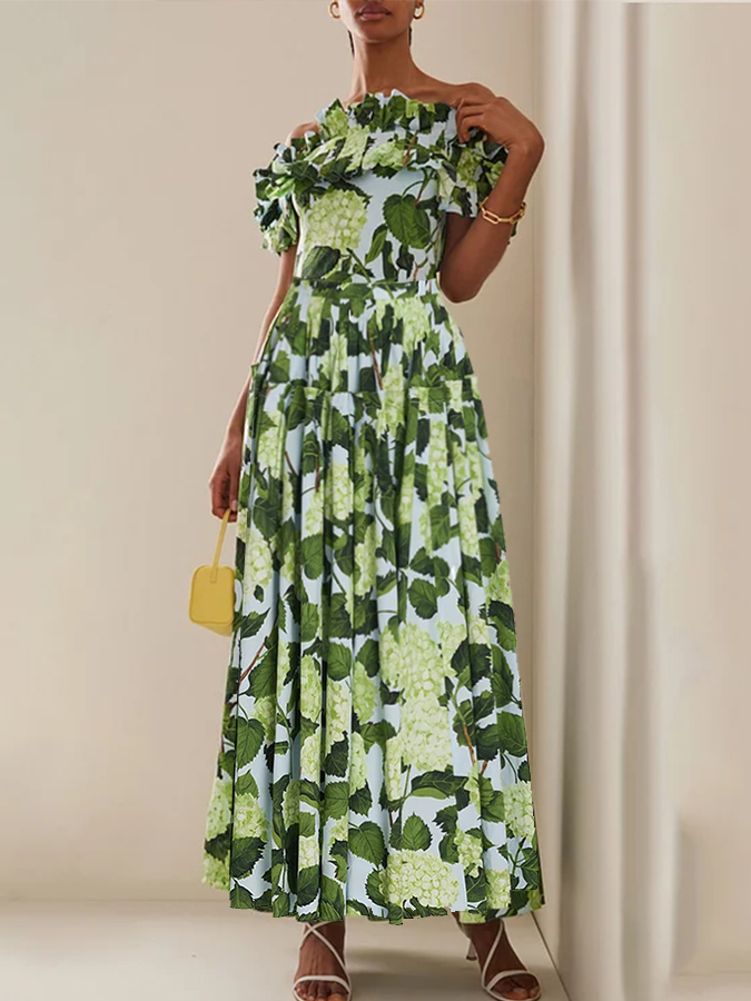 Floral Print One Piece Swimsuit and Skirt