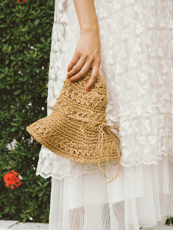 Sunscreen Solid Color Straw Woven Hollow Breathable Foldable Hat