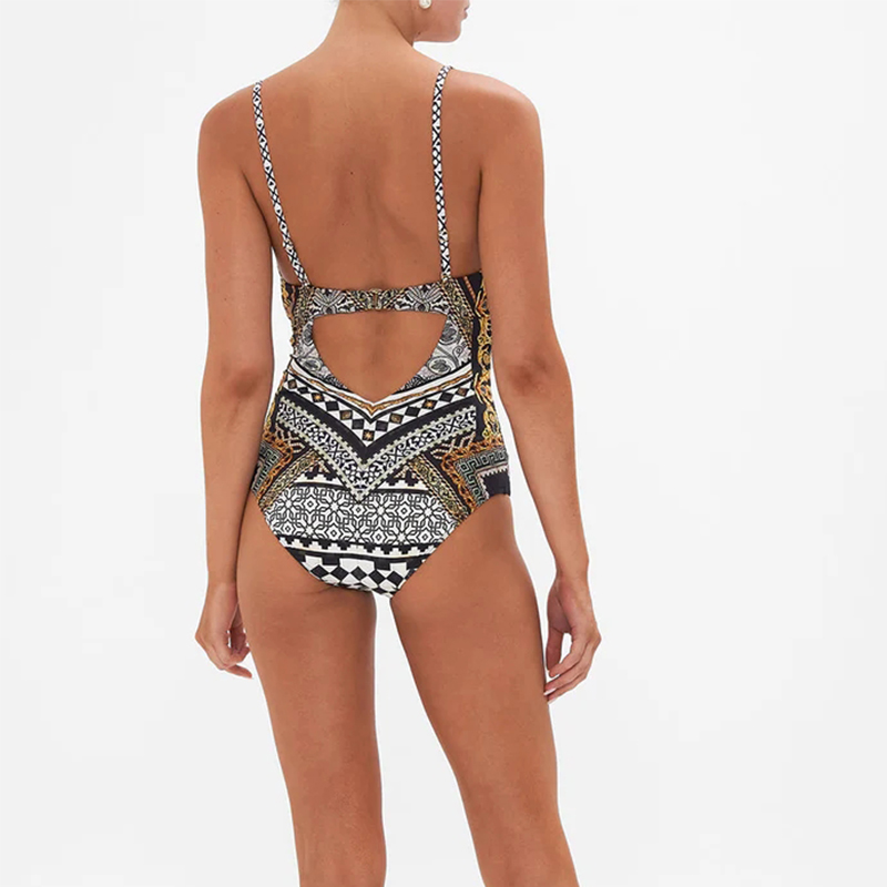 Printed Halter Swimsuit and Skirt