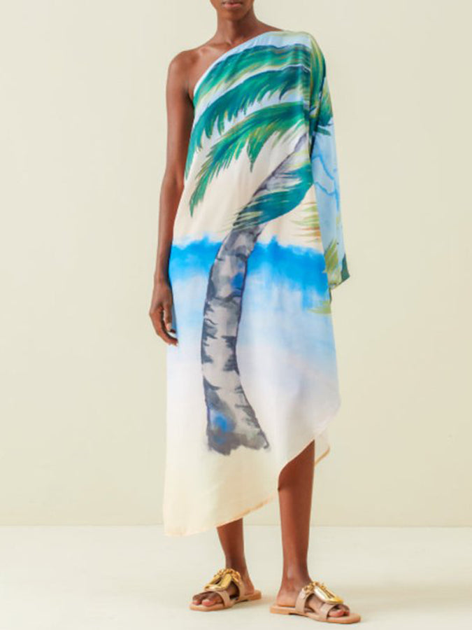 Fashion One Shoulder Beach Vacation Large Dress