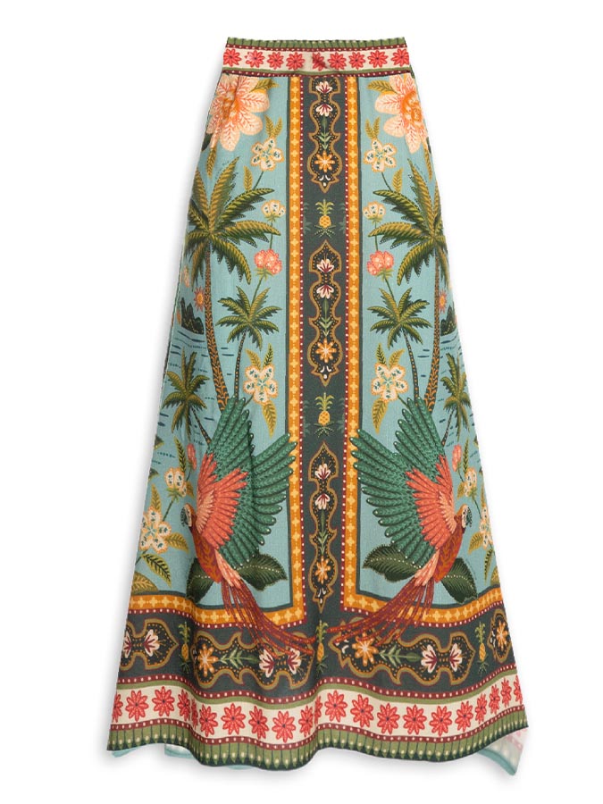 V Neck Vintage Print Swimsuit and Skirt