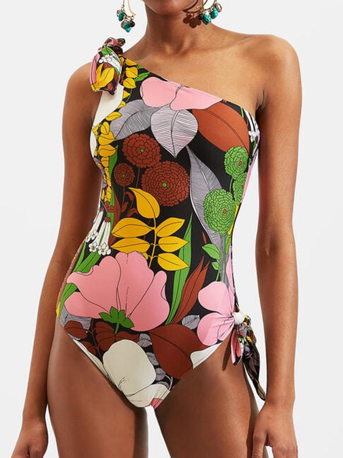 Floral Print One Piece Swimsuit and Cover Up