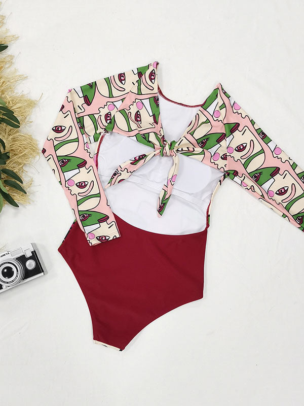 Abstract Print Long Sleeve Backless Wetsuit