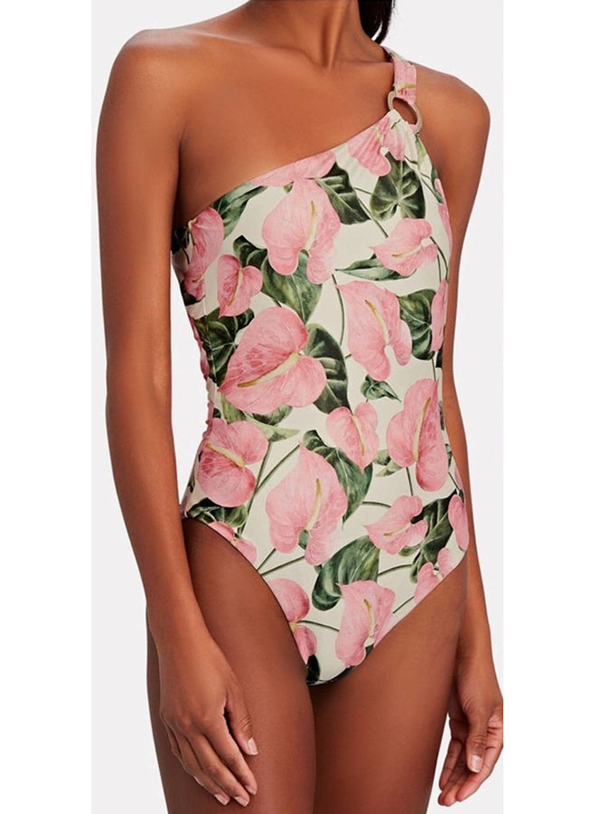 Printed One-Shoulder Tie One Pieces Swimsuits & Coverups