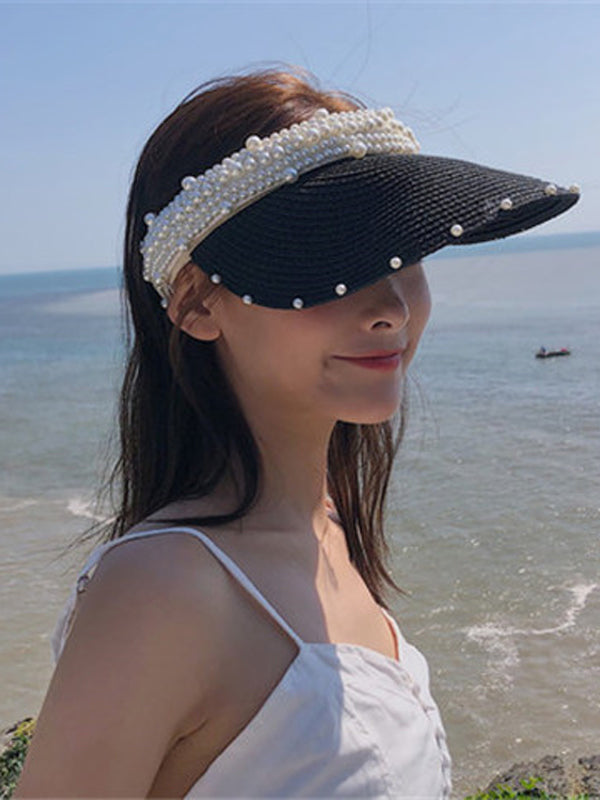 Beaded Decorated Sunscreen Straw Woven Breathable Cap