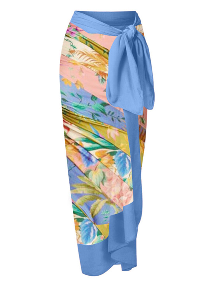 Deep V Vintage Print One Piece Swimsuit Set