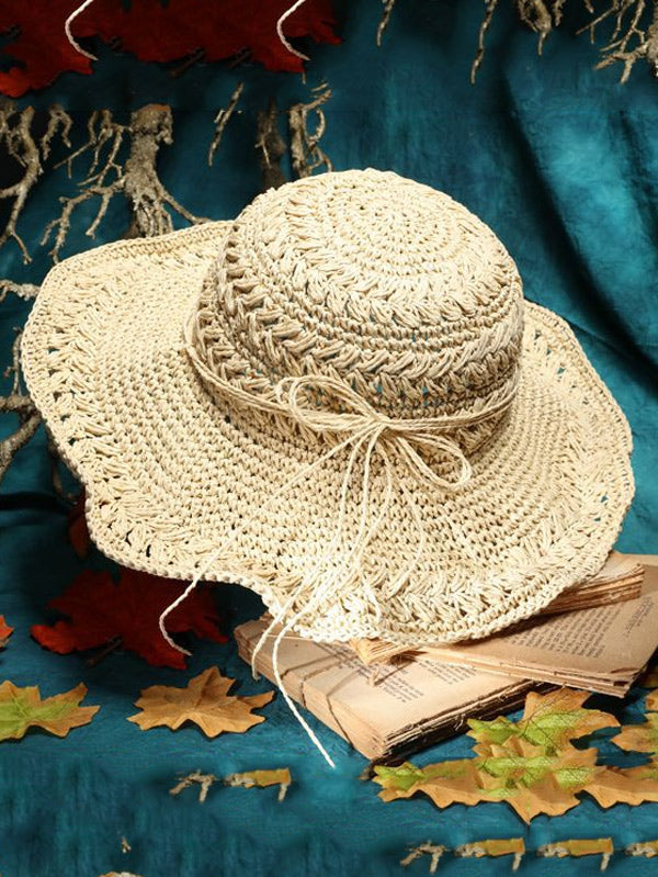 Sunscreen Solid Color Straw Woven Hollow Breathable Foldable Hat