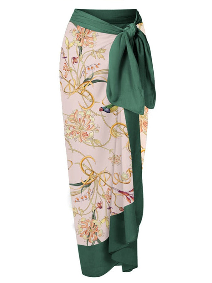 Ruffled Colorblock Print One Piece Swimsuit and Cover Up