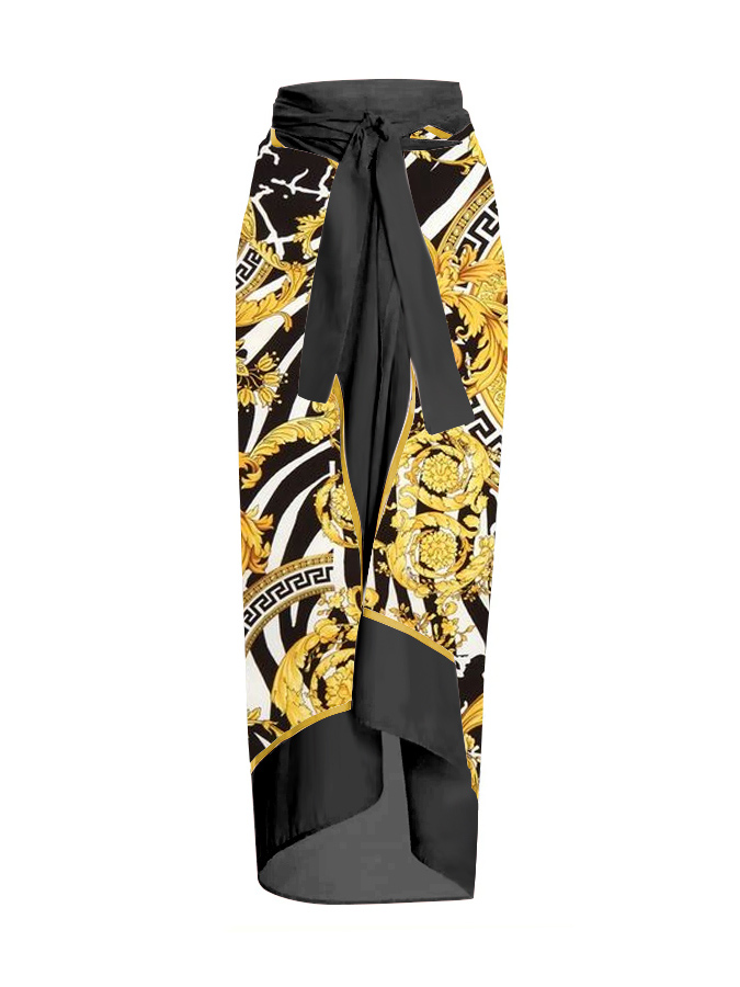Vintage Chain Print One Piece Swimsuit And Cover Up