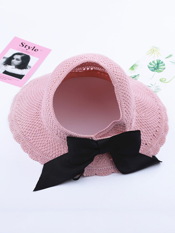 Solid Color Sunscreen Lace-Up Straw Woven Breathable Foldable Hat
