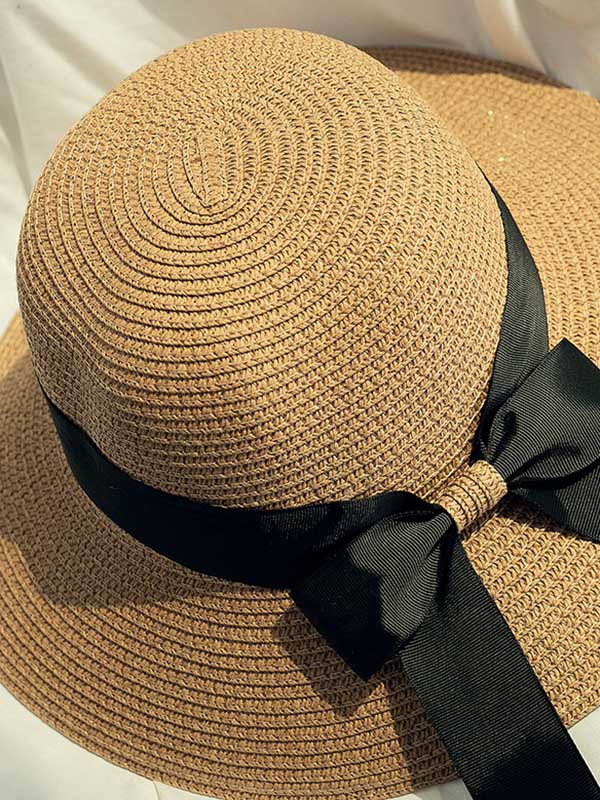 Sunscreen Straw Bow-Knot Woven Breathable Foldable Beach Hat