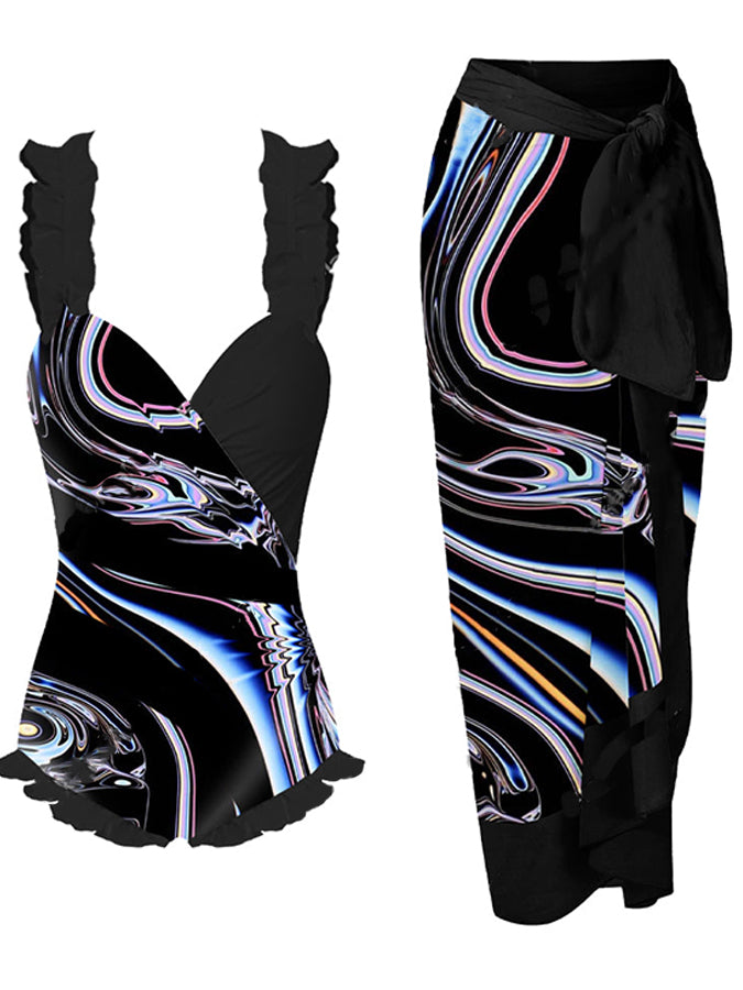 Black Print Fashion One Piece Swimsuit