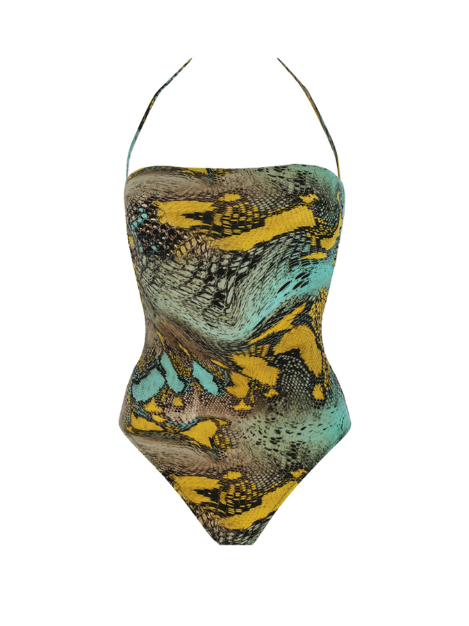 Vintage Snake Print One-Piece Swimsuit And Cover up