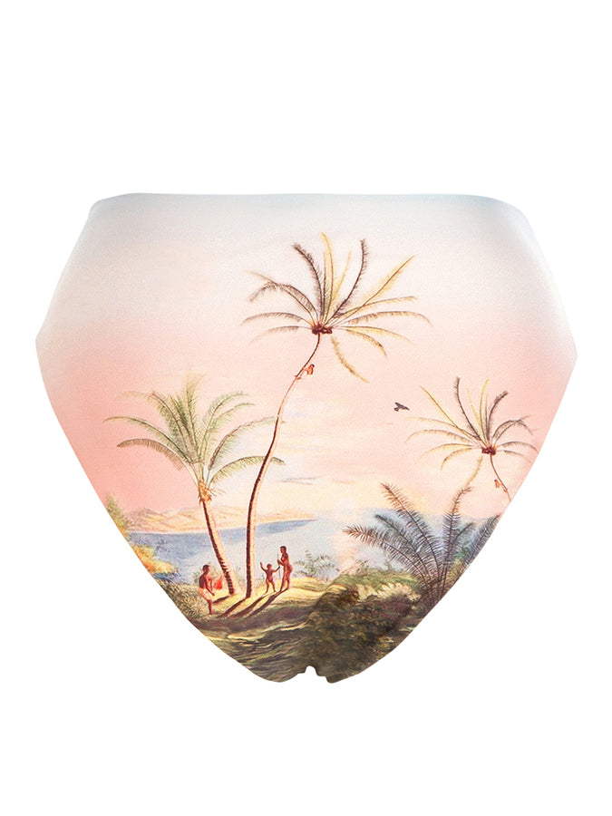 Vintage Gradient Print Puff Sleeve Bikini Set