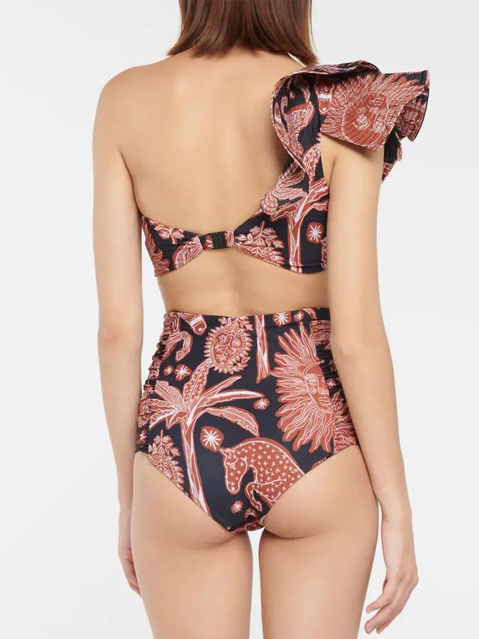 Fashion Ruffled One-Shoulder Split Swimsuit