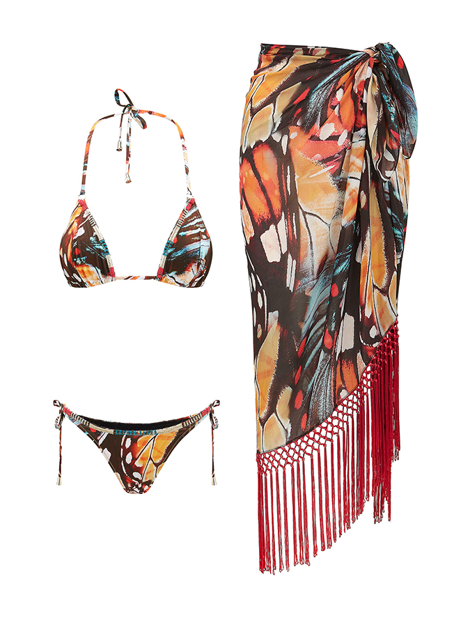 Colorful Print and  Bikini Cover Up