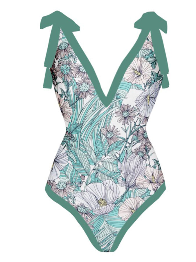 Printed Lace-Up One Piece Swimsuit & Cover up