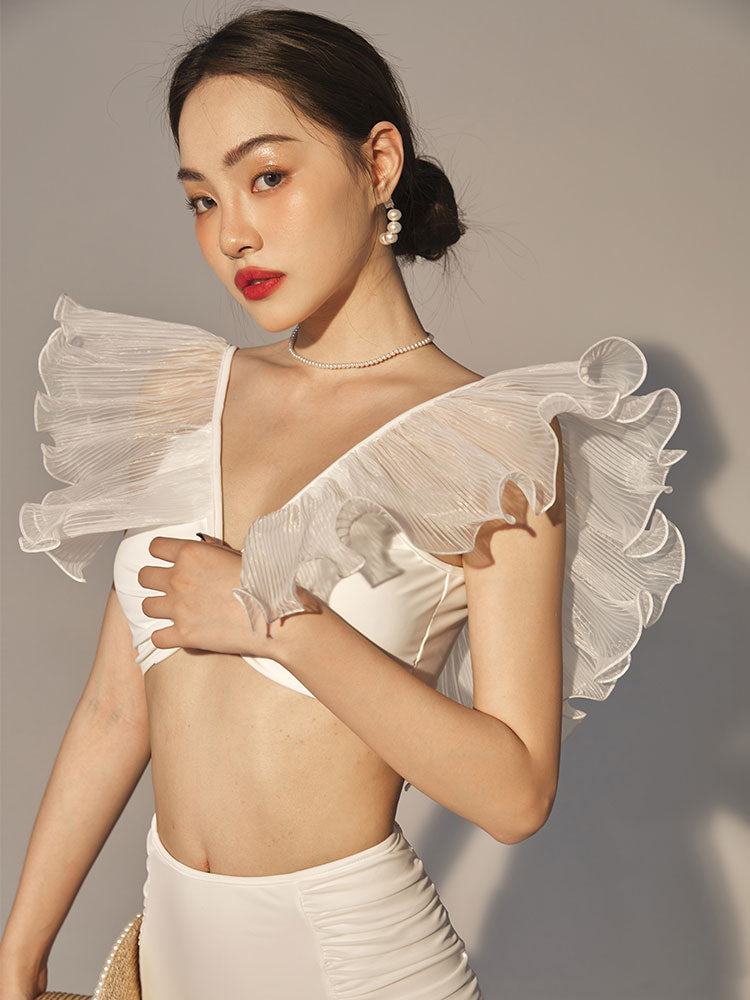Ruffle V-Neck Bikini Swimsuit