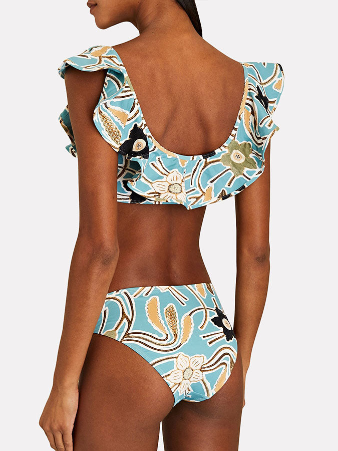 Trendy Blue Printed Swimsuit Set