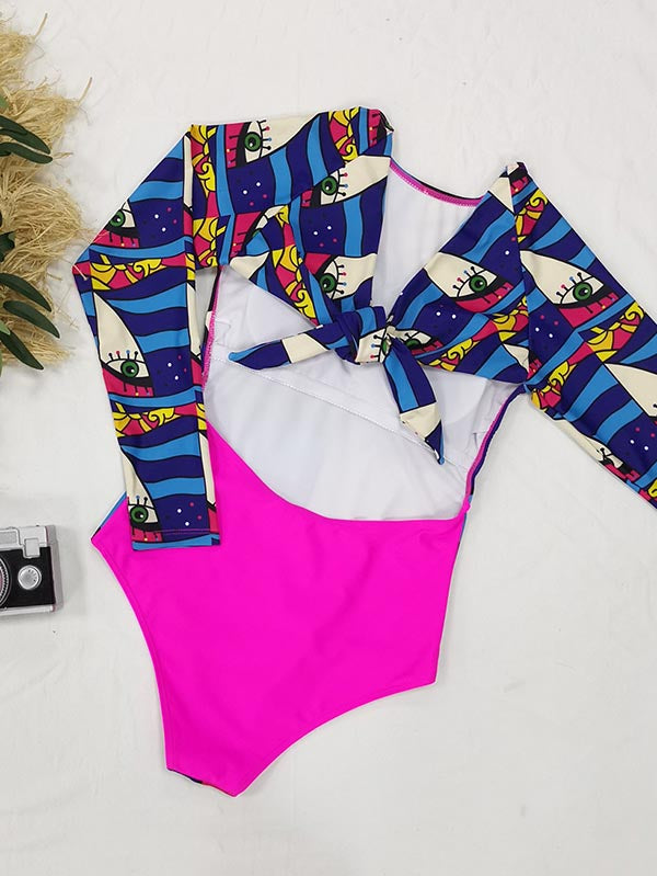 Abstract Print Long Sleeve Backless Wetsuit