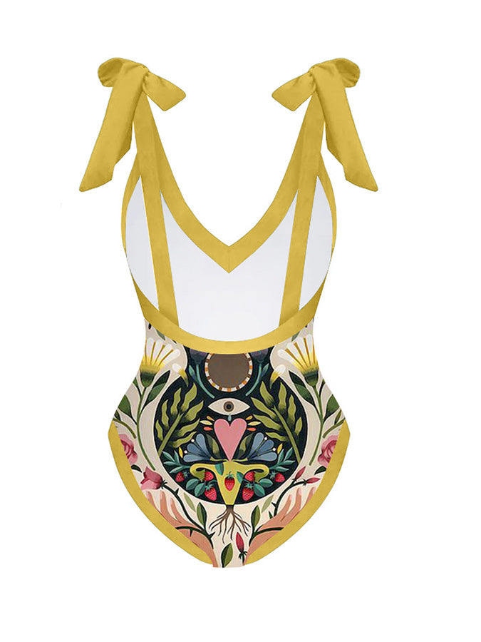Printed One Piece Tie Swimsuit