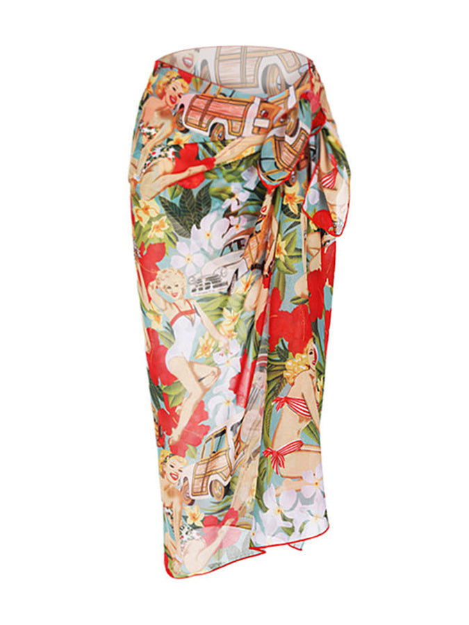 Fashion Colorblock Print One Piece Swimsuit and Cover Up