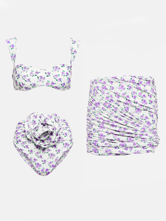Rose Floral Print Rose Decoration Bikini And Cover up