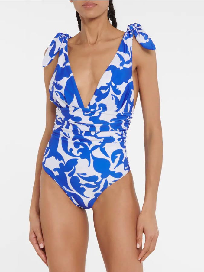 Blue Printed Swimsuit Set and Coverup
