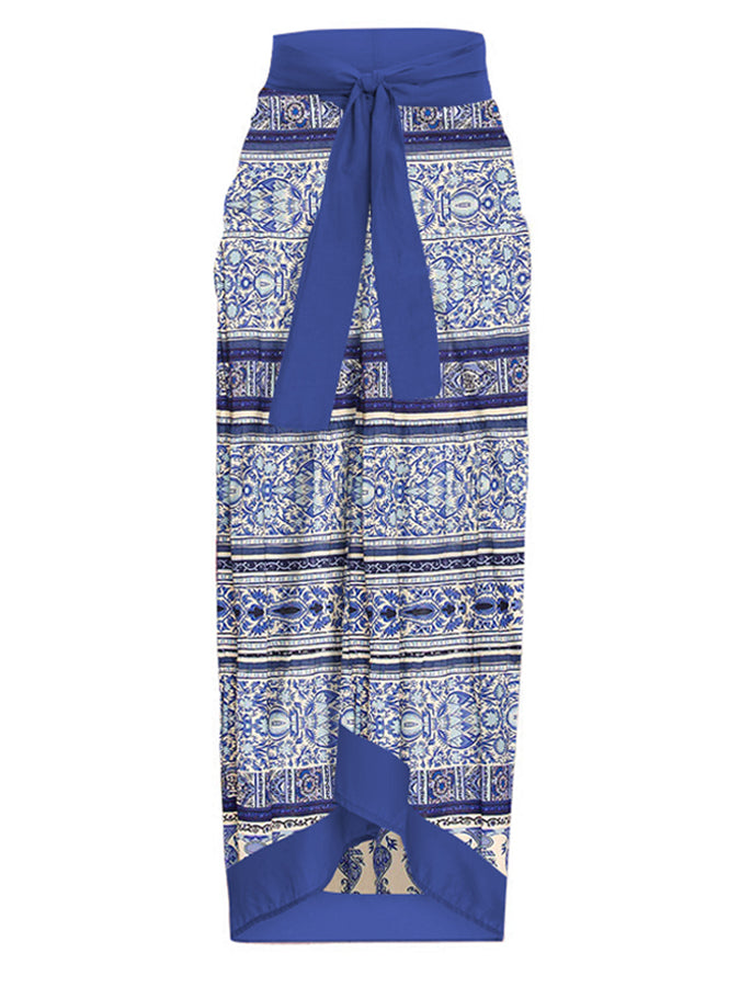 Blue Halter Print Bikini Swimsuit
