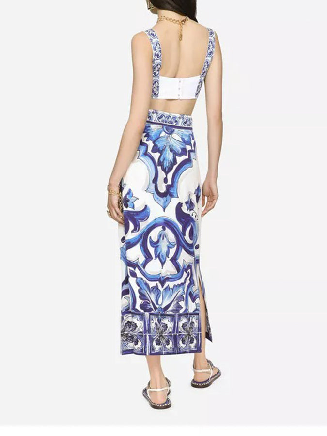 Blue Print Fashion T-Shirt and Skirt