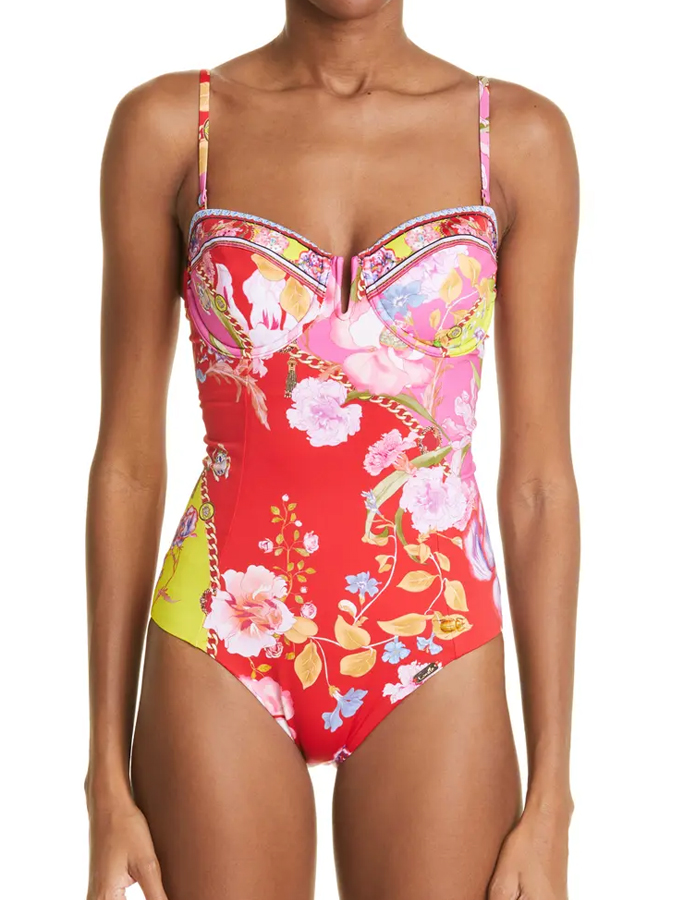 Vintage Floral Print One Piece Swimsuit And Cover up