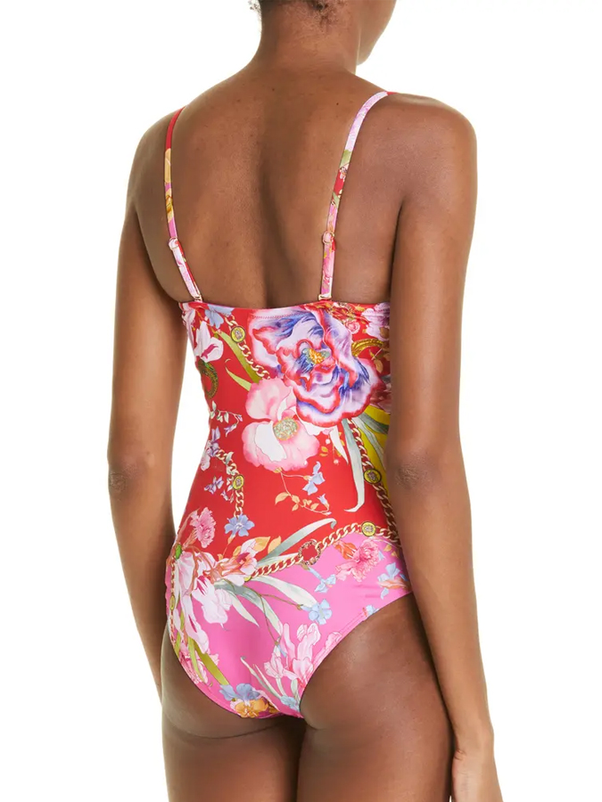 Vintage Floral Print One Piece Swimsuit And Cover up