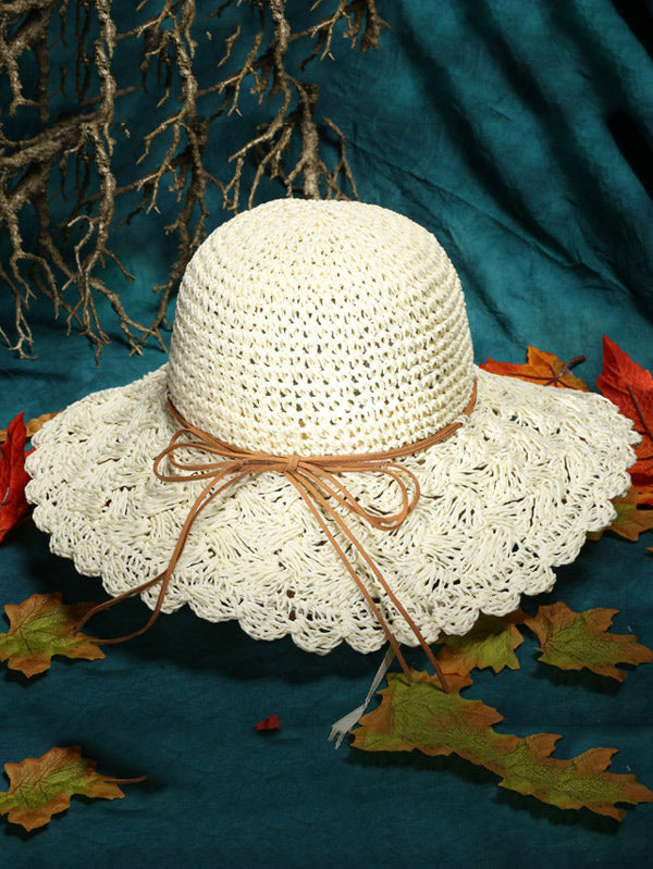 Sunscreen Solid Color Straw Woven Hollow Breathable Foldable Hat