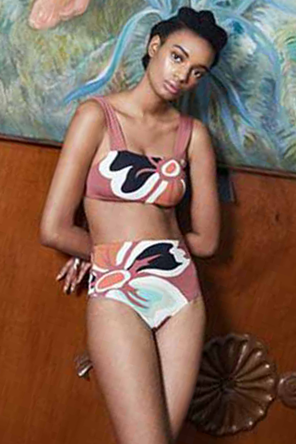 Printed Fashion Lace Up Split Swimsuit