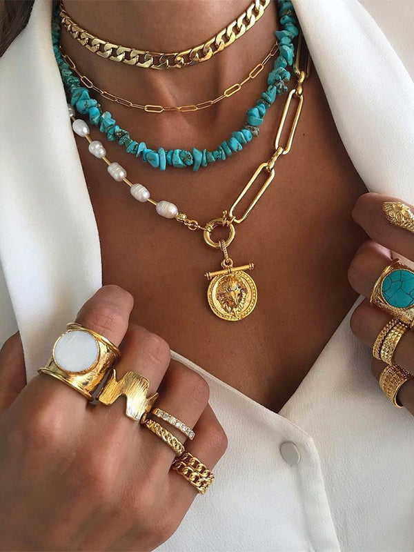 Bohemian Style Turquoise Retro Temperament Beaded Multilayer Necklace