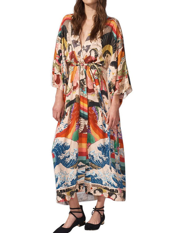 Quick-Drying Kimono Printing Loose Cardigan Cover-Up Swimwear