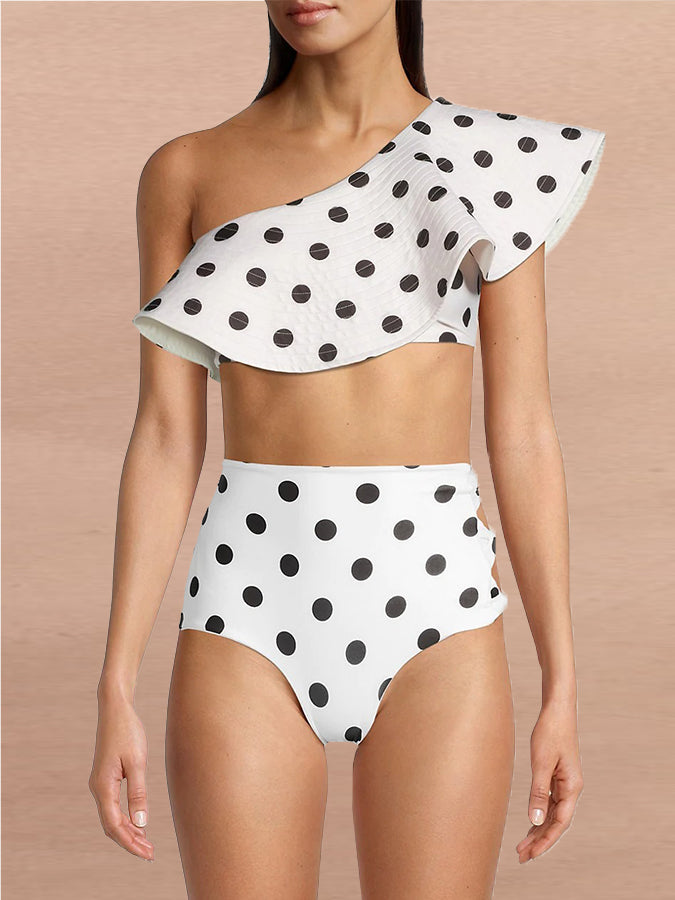 Polka Dot Print Fashion Ruffle Split Swimsuit